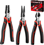 HAUTMEC 3PCS High Leverage Multi Plier Tool Set Include 8" Needle Nose Pliers Set, 8" Linesman Pliers, 6" Diagonal Cutting Plier, HT0270