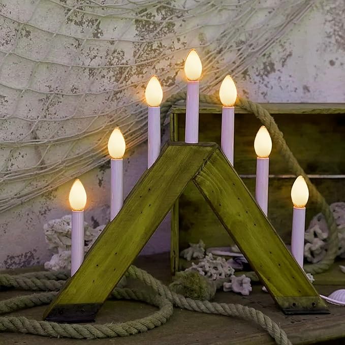 Abeja C7 Ceramic White Replacement Bulbs, 25 Pack C7 White Replacement Bulbs, 5W Vintage Bulbs for Outdoor Indoor Patio Christmas Decoration-E12 Candelabra Base