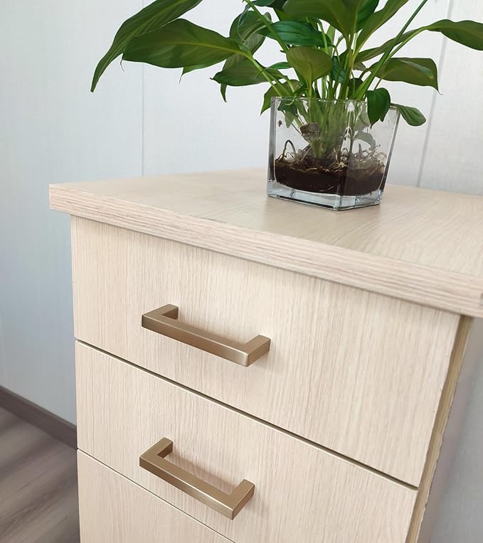 20 Pack Champagne Gold Cabinet Pulls 3 3/4 Inch(96mm) Hole Centers Square Champagne Bronze Dresser Pulls Bar Drawer Handles Stainless Steel Kitchen Cabinet Hardware Cupboard Handles