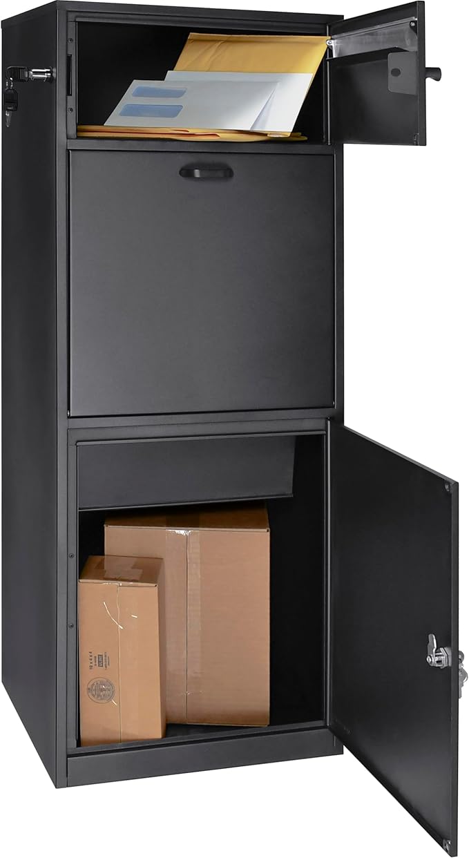 Barska Large Package Delivery Parcel Mail Steel Drop Box for Porch with Advanced Push Lock, Mail Slot & Anti-Theft Drop Slot