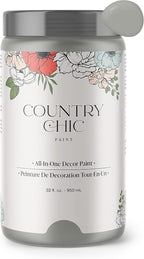 Country Chic All-in-One Chalk Paint for Furniture, Cabinets, Home Decor, Eco-Friendly, Matte Finish, Built-In Primer & Top Coat for Wood, Metal - Pebble Beach (Grey) - Quart 32 oz (950 ml)