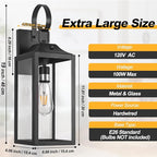 19" Large Dusk to Dawn Outdoor Lighting 2 Pack, Black Sensor Porch Lights Exterior Lighting Fixtures, Modern Wall Lantern Outdoor Wall Lights Waterproof Wall Sconce Lamp for House, Doorway, Garage