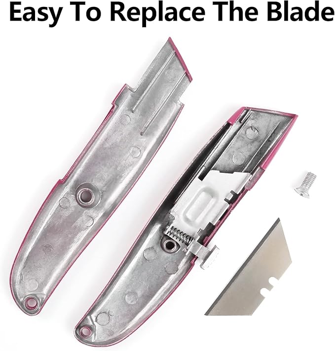 DIYSELF Utility Knife, 20 Pack Heavy Duty Box Cutter Retractable, Box Cutter Knife, Box Opener, Cardboard Cutter, Utility Knives for Garage, Home and Office, Box Cutters for Daily Use (Pink)