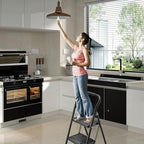 Step Stool for Adults,2 Step Ladder Folding 330lbs Anti Slip Step Stool,Foldable Ergonomic 2 Steel Stool with Wide Pedal for Home, Kitchen, Office (Black)