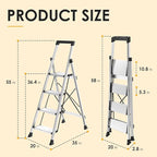 HBtower 4 Aluminum Step Ladder, Strudy Ladders for Home with Tool Tray, Anti-Slip Folding Step Stool for Adults, Light Weight Portable 330lbs Safety for Kitchen Warehouse Outdoor Work