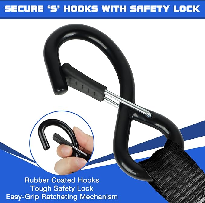 Ratchet Straps Heavy Duty Tie Down Strap Ratchet Tie Downs Ropes with Hooks 4 Pack-1" x 15 FT-2200 LB,Cargo/Truck Motorcycle Rope for Trucks Accessories-Black