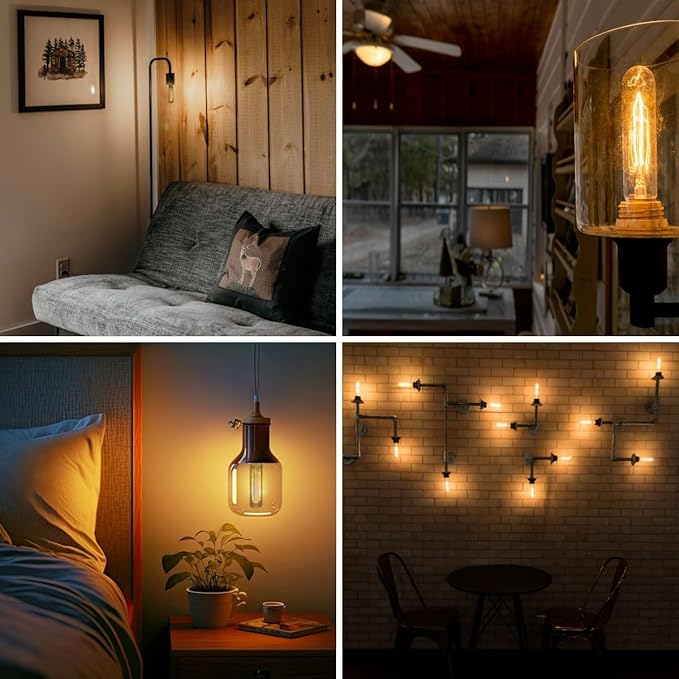 6 Pack T10 Tube Light Bulb,LED Edison Bulbs Warm White 2700K,E26 Base,4W Vintage Bulb 40 Watt Equivalent,Dimmable for Desk Lamp,Curio Cabinet,Chandeliers,Pendant Light