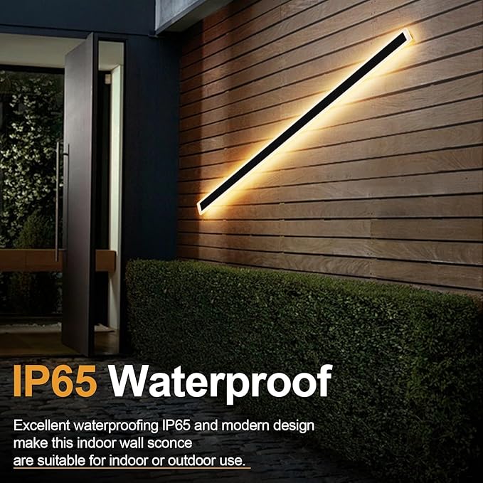 Aipsun Porch Wall Lights 78.7 inch Long Strip Modern Outdoor Wall Light Fixture 1 Pack, 55W Black Wall Mount Lighting Sconce Exterior Lights Wall Sconce 3000K for House Living Room Corridor