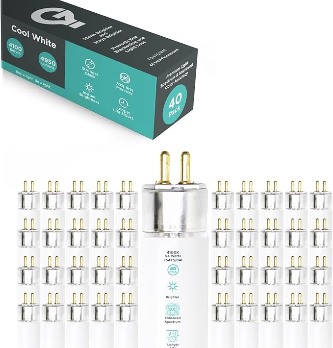 GoodBulb 54-Watt 46 Inch T5 Fluorescent Light Bulb 4100K Cool White Color Medium Bi-Pin Base 4950 Lumens 85 CRI 36000 Life Hours Instant/Programmed Start (Pack of 40)
