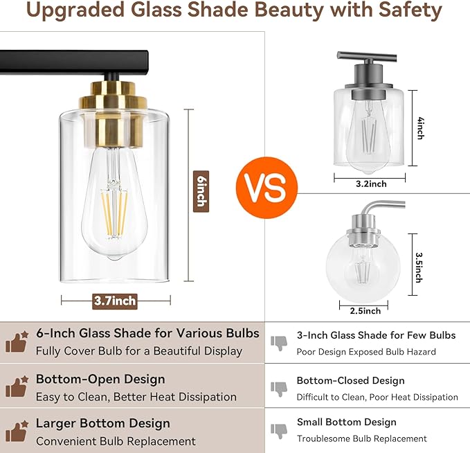 5-Light Bathroom Light Fixtures, 31" Modern Vanity Lights Over Mirror with Clear Glass Shades, Black & Gold Light Fixture, Classic Wall Light Fixture for Mirror Living Room Cabinet Bedroom Porch