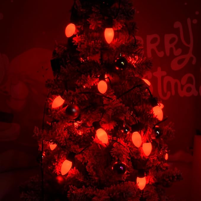 C9 Incandescent Christmas Lights Red Bulb,C9 Red Ceramic Replacement Bulbs for Christmas String Lights Indoor and Outdoor Decorations, E17 Candelabra Base, 7 Watts Night Light Bulbs,25 Pack