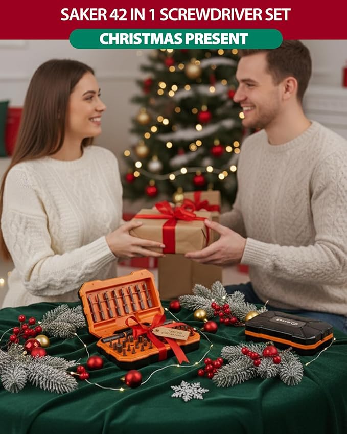 Saker 42-in-1 Magnetic Screwdriver Set for Christmas Gifts, Screwdriver Kit with T Handle & Storage Case, Holiday Gifts for Men, DIY, Furniture, Computer, and Bicycle Repair, Orange