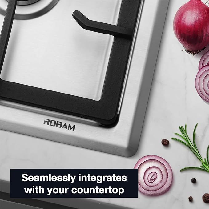 ROBAM 36" Gas Cooktop G515 with 5 Made in Italy Power Brass Burners, Built-in NG/LPG Convertible Gas Stove, Tri-Ring 20,000 BTUs Center Burner with Flame Failure Protection