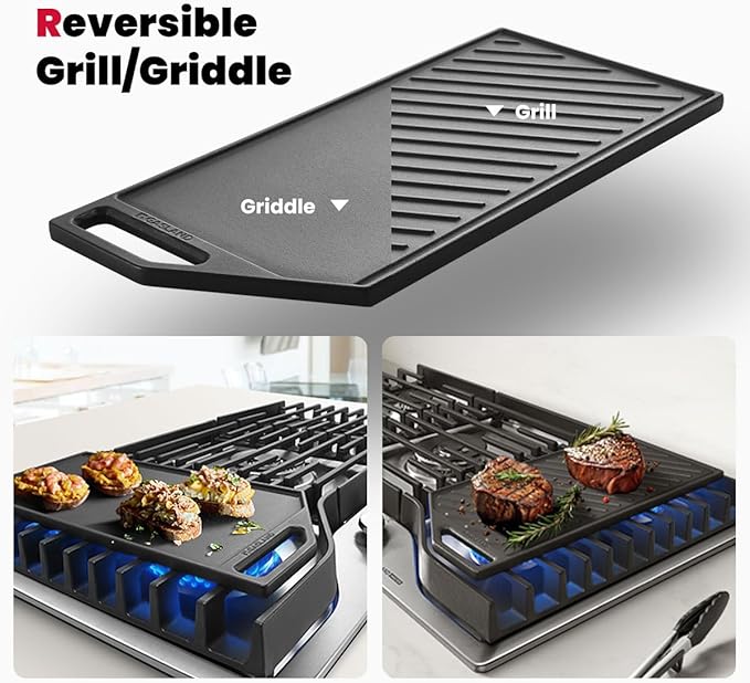 GASLAND Master 36 Inch Gas Cooktop with Griddle PRO GH3905SS1FC with 5 Burners,CSA certified, 120V Plug-in, NG/LPG Convertible