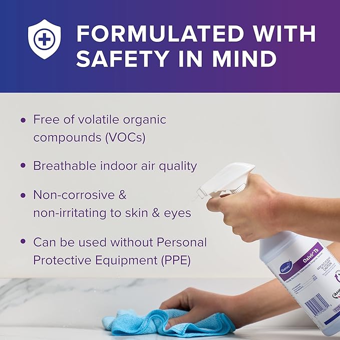 Oxivir Diversey 4277285 Tb Liquid Disinfectant Cleaner, Hospital Grade Accelerated Hydrogen Peroxide AHP, Ready-to-Use, 32-Ounce (Pack of 12 Capped Bottles + 1 Reusable Spray Nozzle)
