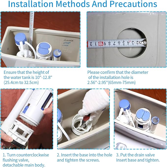 Toilet Flush Valve Replacement Kits with 1.49-Inch(38mm) Toilet Tank Button, Fits ToTo THU338N, Universal One-Piece Dual Flush WC Repair Parts, 2 Inches (8 Inches Height)