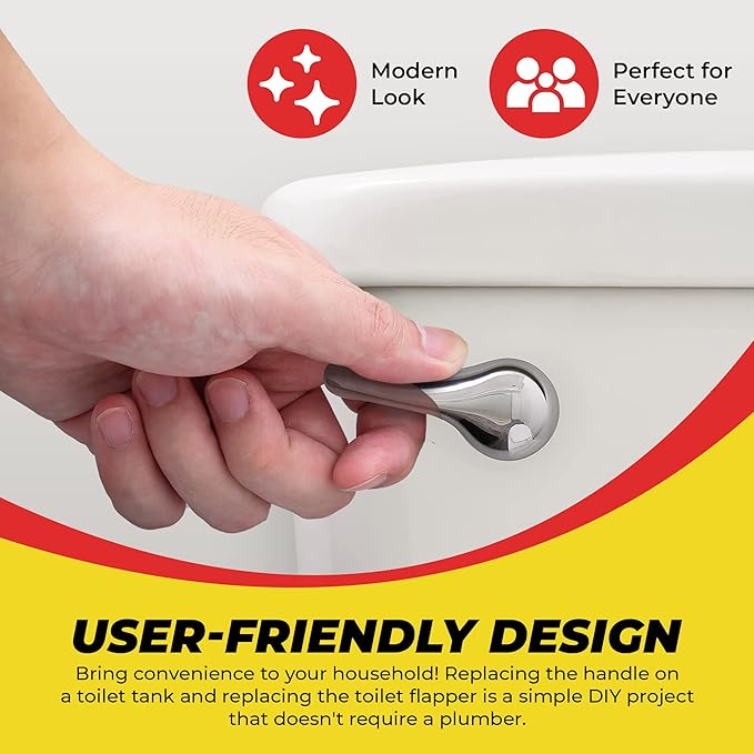 Qualihome Front Mount Chrome Toilet Handle Replacement Kit with 2 Inch Universal Toilet Flapper Replacement Kit and Stainless Steel Toilet Flapper Chain