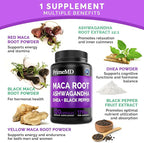 6-in-1 Organic Maca Root & Ashwagandha Capsules 1710mg w/DHEA & Black Pepper Fruit Extract - Maca Root Capsules for Women & Men - Stamina, Bone and Mood Support Supplement,120 Capsules (40 Servings)