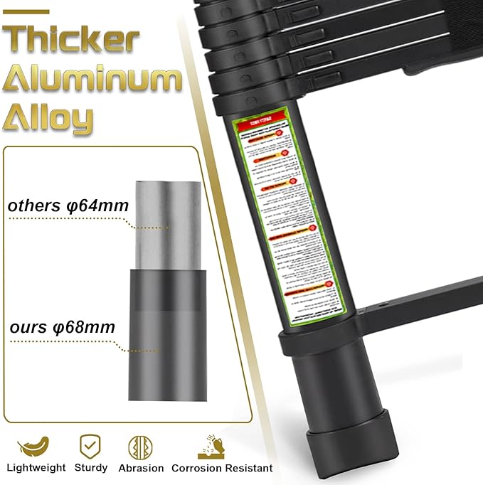 RIKADE Telescoping Ladder 10.5FT & Attic Ladder, Heavy Duty Aluminum with Non-Slip Feet, 330lb Capacity for RV, Attic, Roof & Multi-Surface Use