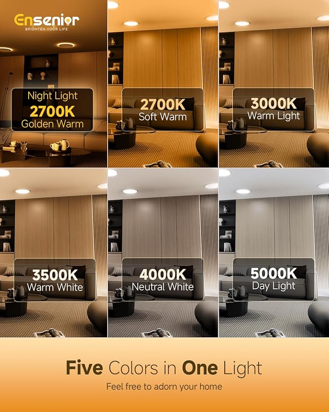 Ensenior 20 Pack 6 Inch LED Recessed Ceiling Light with Night Light, Dimmable, 2700K-5000K 5CCT, 1050LM 12W 120V, High Brightness Canless Wafer Downlight - FCC