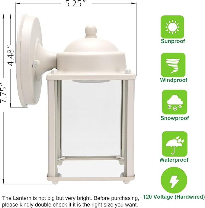 LIT-PaTH Outdoor LED Wall Lantern, Wall Sconce Porch Lighting Fixture, 3000K Warm White, 9.5W 800 Lumen, Aluminum Housing Plus Glass, White Finish-2 Pack