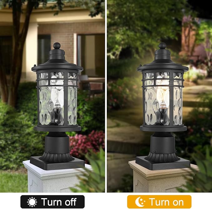 Darkaway Outdoor Post Lights Lamp Posts Outdoor Lighting, Aluminum Post Lights Outdoor Light Fixtures with Water Ripple Glass, Pole Light for Outside Patio Yard Garden