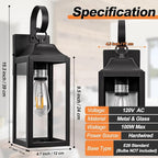 2 Pack Outdoor Light Fixtures Wall Mount, 15 Inch Black Exterior Wall Sconces Waterproof, Large Outside Lights for House, Modern Wall Lanterns Clear Glass