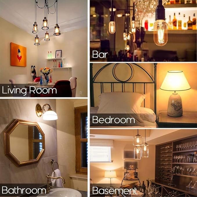 E26 Tubular LED Bulb 4W Equal 40 Watt Soft White 3000K Dimmable E26 Edison AC120V 400lm Tube T9 T10 LED Light Bulb for Rustic Pendant,Chandeliers,Wall sconces,6Pack