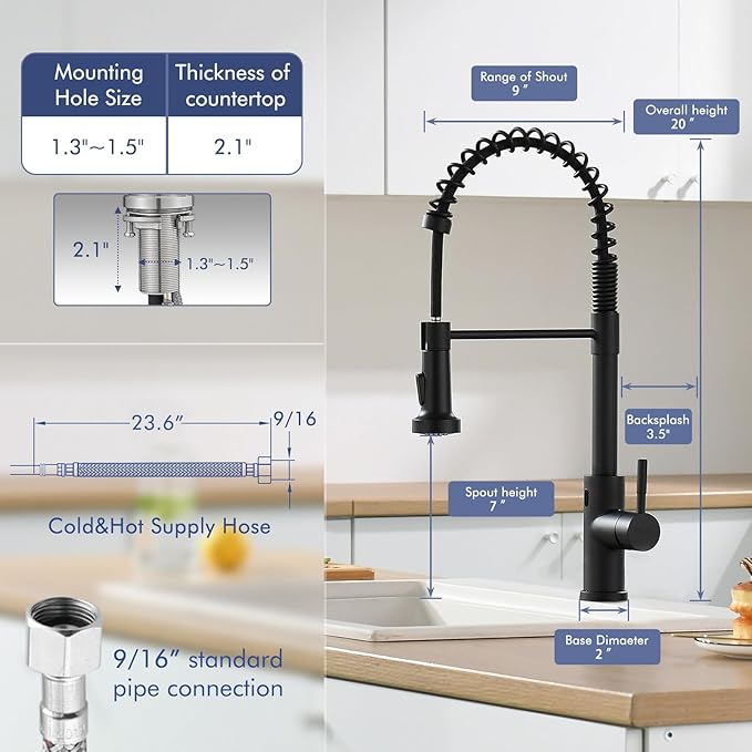 GIMILI Matte Black Touchless Kitchen Faucet Motion Sensor Activated Smart Hands Free Kitchen Faucets with Pull Down Sprayer Single Handle Spring Kitchen Sink Faucet