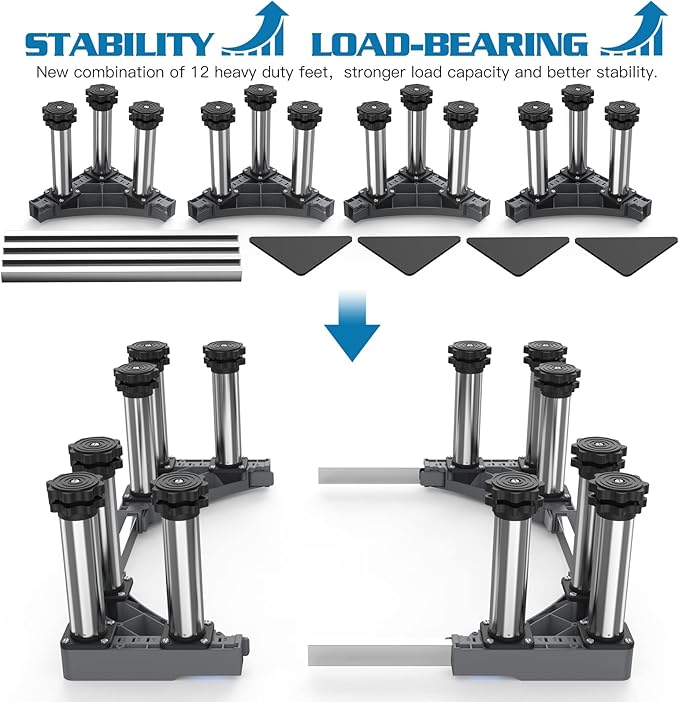 SEISSO Mini Fridge Stand Adjust Height 7"-8.2", Adjustable Heavy Duty Washing Machine Pedestal Stand, Load Capacity 1100LB, Universal Refrigerators Stand, Washer and Dryer Pedestal for Home 17.7"-25.5"