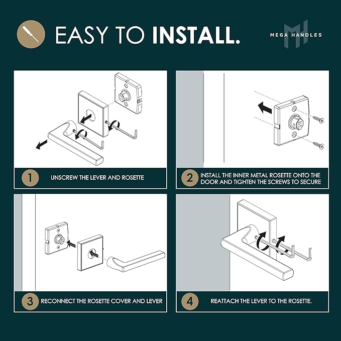 Mega Handles Apex Dummy Door Handles - 2 Pack Heavy Duty Black Door Handle, Non-Turning Door Handle for Hallway, Closet & French Doors, Single Side, Fits All Standard Doors - Matte Black