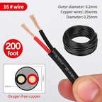 16 Gauge Wire 2 Conductor,16 AWG Electrical Wire Stranded PVC Cord Oxygen-Free Copper Cable,200FT 2 Core Pure Copper Flexible Cable Wire for LED Lamp Lighting Strips Automotive (16AWG-2C, 200FT)…