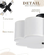 Black Semi Flush Mount Ceiling Lights, 4-Light 18" Ceiling Light Fixtures with Fabric Shade in Flower Shape, Farmhouse Drum Lighting for Nursery Bedroom Kitchen, AD-22009-4SF-BK