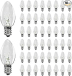 50 Pack C7 Christmas Replacement Bulbs, 5W Incandescent Clear Lights for Outdoor String Lights, Christmas Night Light bulbs for Porch, Patio, Garden, Party, Wedding Decor, E12 Intermediate Base