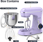 Stand Mixer, 6.5QT 10-Speed Tilt-Head Electric Stand Mixer, 3-In-1 Kitchen Mixer with Bowl, Dough Hook, Whisk and Beater, Food Mixer for Baking, Cake and Most Home Cooks, Purple
