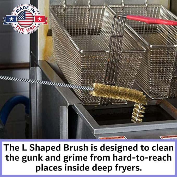 4-Pack L-Shaped Deep Fryer Cleaning Brush, Up to 750F High Heat Resistant Metal Bristles Fryer Cleaning Brush for Food Debris & Grease in Kitchen & Restaurants Deep Fryers Coil by FryOilSaver Co. B53C