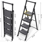 KINGRACK Step Ladder 4 Step Folding, 900lbs 4 Step Ladder with Anti-Slip Wide Pedal and Handrails, Lightwight Household Ladder, Pass 900LBS Testing, for Your Kitchen, Pantry, Closets, Office Use