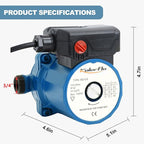 115V Water Recirculating Pump 3/4 Inch Circulating Water Pump for Water Heater System(RS15-6 Blue)