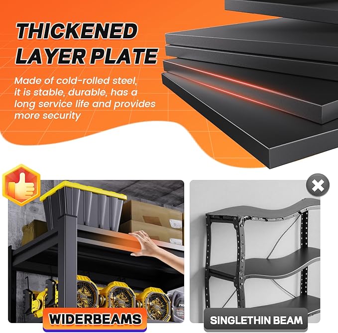 72 ”H Garage Shelving Heavy Duty, Garage Storage Shelves 3000LBS Industrial Shelving Unit, Adjustable Metal Shelving, Steel Garag Organizer, Rack Shelf for Basement, 72 ”H×46”W×20”D