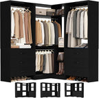 Aheaplus Closet System with 6 Drawers, 4 Hanging Rods & Corner Tower, Corner Closet System with Hanging,80.9" L-Shaped Walk-In Wardrobe Organizer, 2000+ lbs Capacity, Set of 3, Black
