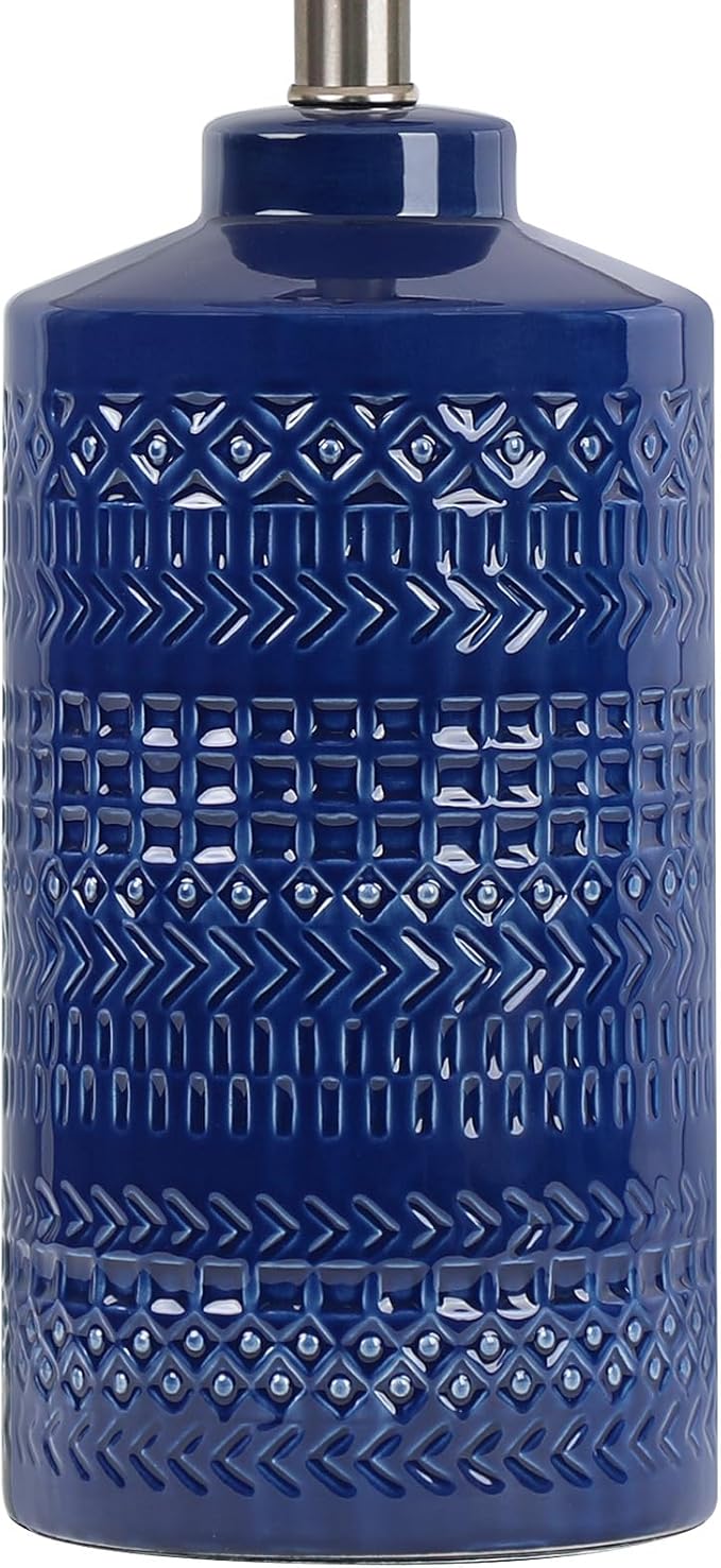 24.5" Navy Blue Table Lamp Modern Bedside Ceramic Lamps for Living Room 3-Way Dimmable Entryway Nightstand Farmhouse Lamp for Home Office Bedroom, Bulb Included