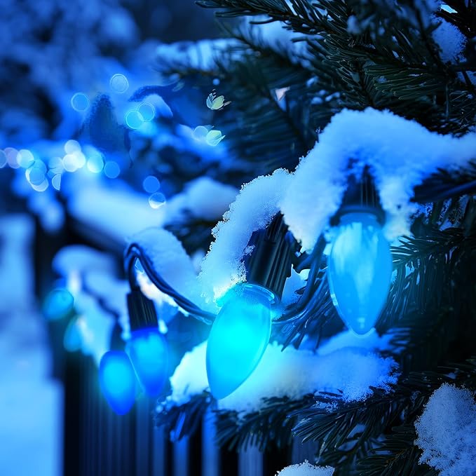 Brightown C9 LED Replacement Christmas Bulbs, 25 Pack Blue Shatterproof C9 Bulbs, Waterproof Commercial LED Holiday Bulb for Christmas String Light, E17 Intermediate Base, Dimmable