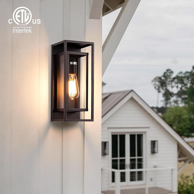 mirrea 14" Classic Outdoor Wall Sconce 1 Light in Rectangular Metal Frame and Clear Glass Shade Waterproof Porch Light Patio Light Pack of 2 (Oil Rubbed Bronze)