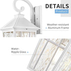 Darkaway 2pcs Large Outdoor Wall Lights for House, 18inch Exterior Lighting Fixtures Wall Mount White Outside Wall Sconce with Water Ripple Glass for Porch Patio Front Door