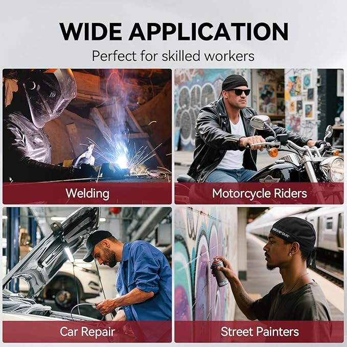 ARCCAPTAIN 2PC Welding Doo Rag, Welding Cap, Protective Welders Cap, Welding Hats for Men, Fireproof Cotton and Durable for Safety, XL Size