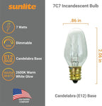 Sunlite 01280 7C7 Incandescent Bulb, 7 Watt, Candelabra E12 Base, C7 Small Night Light, Colored Bulb, Clear, 25 Count