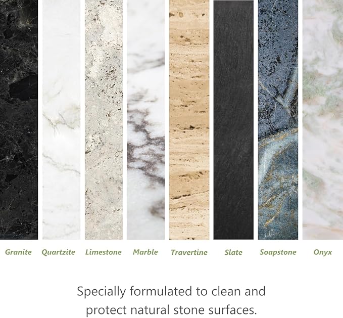 MORE Stone & Quartz Cleaner + Protector - Water-Based Surface Care Spray Refill - For Kitchen & Bathroom Countertops - Daily Cleaner/Protector - Peppermint-Thyme Essential Oil - 128oz