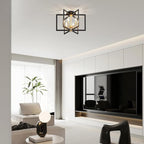 Ceiling 6-Light Black and Gold 20" Modern Geometric Semi Flush Mount Ceiling Lighting Fixture for Kitchen Island Living Room Dining Room Entryway
