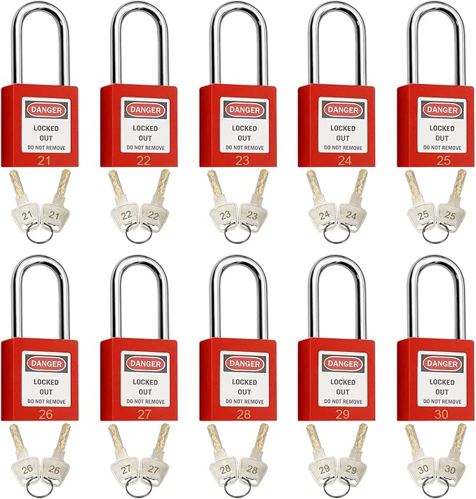 SAFBY Lockout Tagout Locks, Safety Padlock, Keyed Differently Loto Safety Padlocks for Lock Out Tag Out Kits Station (Red 21-30)