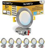 NUWATT 6 Pack 6 Inch Ultra-Thin Nickel LED Recessed Lighting, 5CCT 2700K/3000K/3500K/4000K/5000K Selectable, High Brightness 1050 Lumens, Dimmable Canless Slim Wafer Light, IC Rated, Metal J-Box, ETL